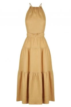 Shona Joy DRESSES ARIA LINEN BACKLESS MIDI DRESS - GINGER