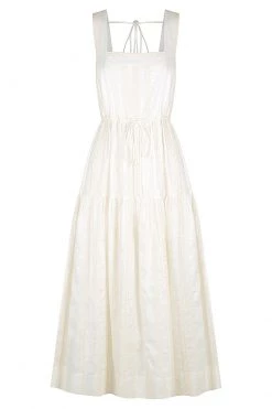 Shona Joy LUANA LINEN SQUARE NECK MIDI DRESS - IVORY DRESSES
