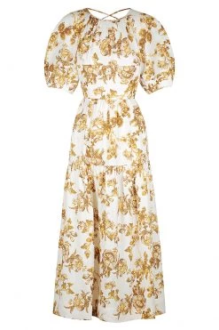 Shona Joy DRESSES BELLA LINEN SHORT SLEEVE OPEN BACK MIDI DRESS