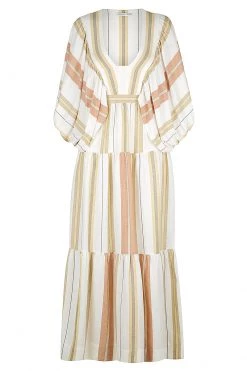 Shona Joy SUZANA LINEN PLUNGED BALLOON SLEEVE MIDI DRESS