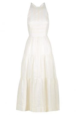 Shona Joy LUANA LINEN BACKLESS HALTER MIDI DRESS - IVORY