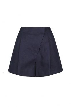 Shona Joy SHORTS & PANTS LIGIA LINEN ASYMMETRIC SHORT - NAVY