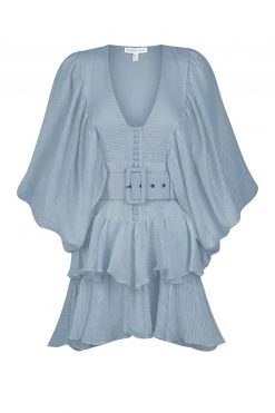 Shona Joy DRESSES CHARLOTTE PLUNGED DRAPED MINI DRESS - BLUE SMOKE