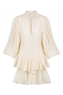 Shona Joy MILA BALLOON SLEEVE FRILL MINI DRESS - TOFU DRESSES