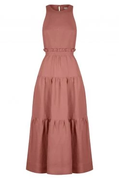 Shona Joy VEGA LINEN TIE BACK MIDI DRESS - ROSE DRESSES