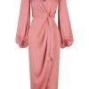 Shona Joy LUXE TIE FRONT BALLOON SLEEVE MIDI DRESS - ROSE DRESSES