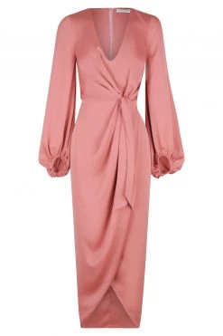 Shona Joy LUXE TIE FRONT BALLOON SLEEVE MIDI DRESS - ROSE DRESSES