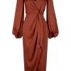 Shona Joy DRESSES LUXE TIE FRONT BALLOON SLEEVE MIDI DRESS - SANGRIA