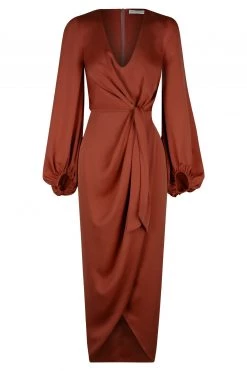 Shona Joy DRESSES LUXE TIE FRONT BALLOON SLEEVE MIDI DRESS - SANGRIA