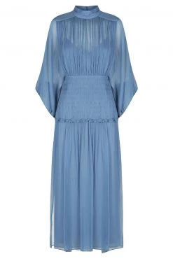 Shona Joy NOEMI LONG SLEEVE RUCHED MIDI DRESS - OCEAN