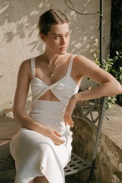 Shona Joy SIMONE FITTED CUT OUT MIDI DRESS - IVORY DRESSES