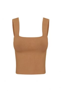 Shona Joy BASIC SQUARE NECK TOP -TAN TOPS