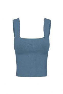 Shona Joy BASIC SQUARE NECK TOP - BLUE SMOKE TOPS