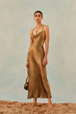 Shona Joy THALIA BIAS CUT OUT MIDI DRESS - CUMIN