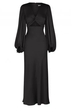 Shona Joy DRESSES LUXE TWIST FRONT BALLOON SLEEVE MIDI DRESS - ONYX
