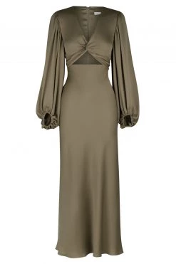 Shona Joy LUXE TWIST FRONT BALLOON SLEEVE MIDI DRESS - PINE