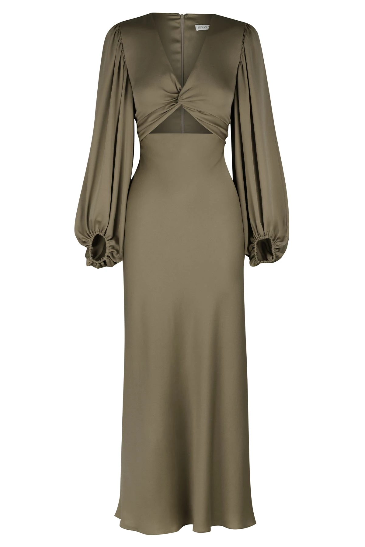 Shona Joy LUXE TWIST FRONT BALLOON SLEEVE MIDI DRESS - PINE 1 Shona Joy LUXE TWIST FRONT BALLOON SLEEVE MIDI DRESS - PINE