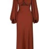 Shona Joy DRESSES LUXE TWIST FRONT BALLOON SLEEVE MIDI DRESS - SANGRIA
