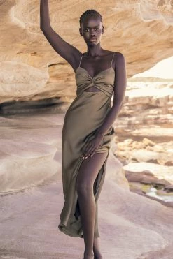 Shona Joy LUXE TWIST FRONT SLEEVELESS MIDI DRESS - PINE