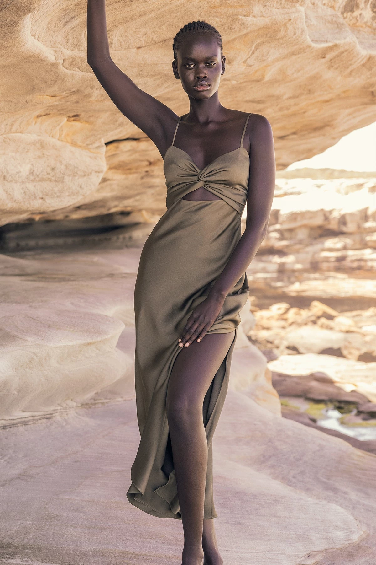 Shona Joy LUXE TWIST FRONT SLEEVELESS MIDI DRESS - PINE 2 Shona Joy LUXE TWIST FRONT SLEEVELESS MIDI DRESS - PINE