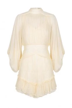 Shona Joy VICTORIA LONG SLEEVE RUCHED MINI DRESS - CREAM