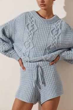 Shona Joy KNITWEAR WILLOW DRAWSTRING SHORT - POWDER BLUE