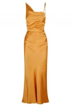 Shona Joy DRESSES ALMA ASYMMETRICAL BIAS COWL MIDI DRESS - TURMERIC