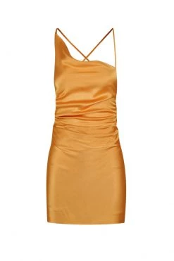 Shona Joy ALMA ASYMMETRICAL BIAS COWL MINI DRESS - TURMERIC DRESSES