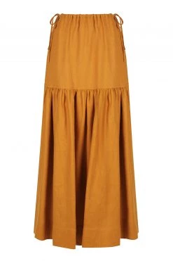 Shona Joy ARIA LINEN DRAWSTRING SPLIT MIDI SKIRT - TURMERIC