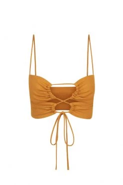 Shona Joy TOPS ARIA LINEN LACE UP BRALETTE - TURMERIC