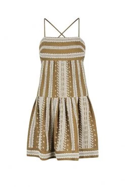 Shona Joy DRESSES ATLAS LINEN BACKLESS TIERED MINI DRESS - CUMIN/CREAM