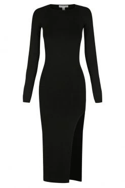Shona Joy BASIC LONG SLEEVE MIDI DRESS - BLACK
