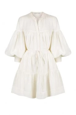Shona Joy BRIGITTE LINEN TIERED MINI DRESS - TOFU