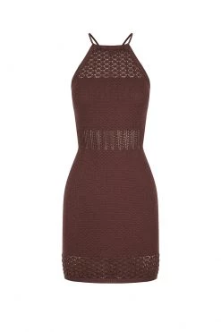 Shona Joy CALYPSO CROCHET OPEN BACK MINI DRESS - COCOA DRESSES