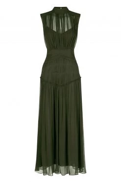 Shona Joy CLEMENCE HIGH NECK MIDI DRESS - OLIVE