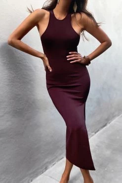 Shona Joy BASIC RACER BACK MIDI DRESS - COCOA DRESSES