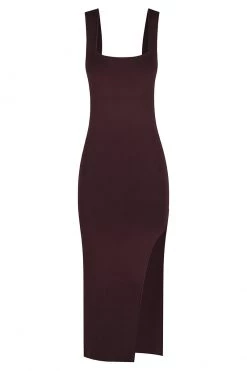 Shona Joy BASIC SQUARE NECK MIDI DRESS - COCOA