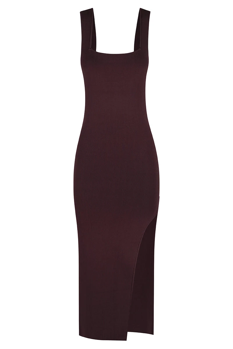 Shona Joy BASIC SQUARE NECK MIDI DRESS - COCOA 1 Shona Joy BASIC SQUARE NECK MIDI DRESS - COCOA