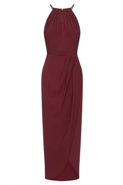 Shona Joy CORE HIGH NECK RUCHED DRESS - BURGUNDY DRESSES