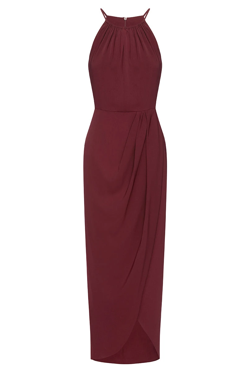 Shona Joy CORE HIGH NECK RUCHED DRESS - BURGUNDY DRESSES 1 Shona Joy CORE HIGH NECK RUCHED DRESS - BURGUNDY DRESSES