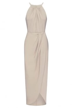 Shona Joy CORE HIGH NECK RUCHED DRESS - OYSTER
