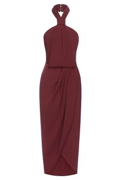 Shona Joy CORE KNOT DRAPED DRESS - BURGUNDY