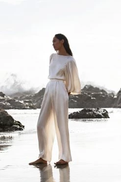 Shona Joy LA LUNE COWL BACK BALLOON SLEEVE BLOUSE - CREAM