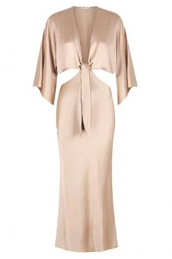 Shona Joy DRESSES LA LUNE TIE FRONT BIAS MIDI DRESS - GOLD