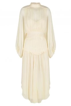 Shona Joy IRIS LONG SLEEVE OPEN BACK MIDI DRESS - CREAM DRESSES