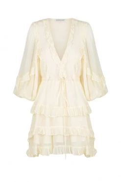Shona Joy IRIS BALLOON SLEEVE FRILL MINI DRESS - CREAM