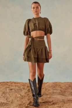 Shona Joy TOPS JULIANA LINEN SHORT SLEEVE TIE BACK CROP TOP - FOREST 9 Shona Joy TOPS JULIANA LINEN SHORT SLEEVE TIE BACK CROP TOP - FOREST