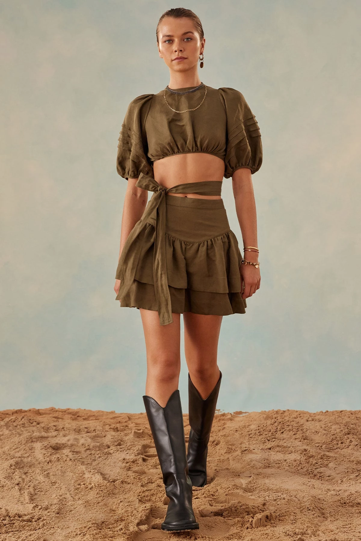 Shona Joy TOPS JULIANA LINEN SHORT SLEEVE TIE BACK CROP TOP - FOREST 3 Shona Joy TOPS JULIANA LINEN SHORT SLEEVE TIE BACK CROP TOP - FOREST