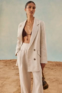 Shona Joy SHORTS & PANTS LUNA LINEN ASYMMETRIC WIDE LEG PANT - NATURAL