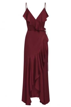 Shona Joy LUXE BIAS FRILL WRAP DRESS - GARNET DRESSES